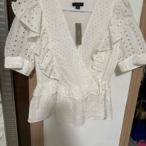 J Crew White Eyelet Ruffle Top